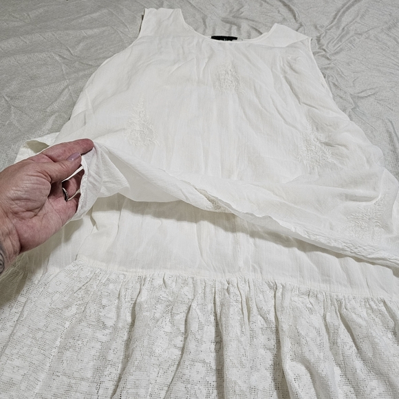 Papy Boez Boho Lagen Look Dress Cotton Off White Embroidered Lace Detail M/L - Picture 16 of 16
